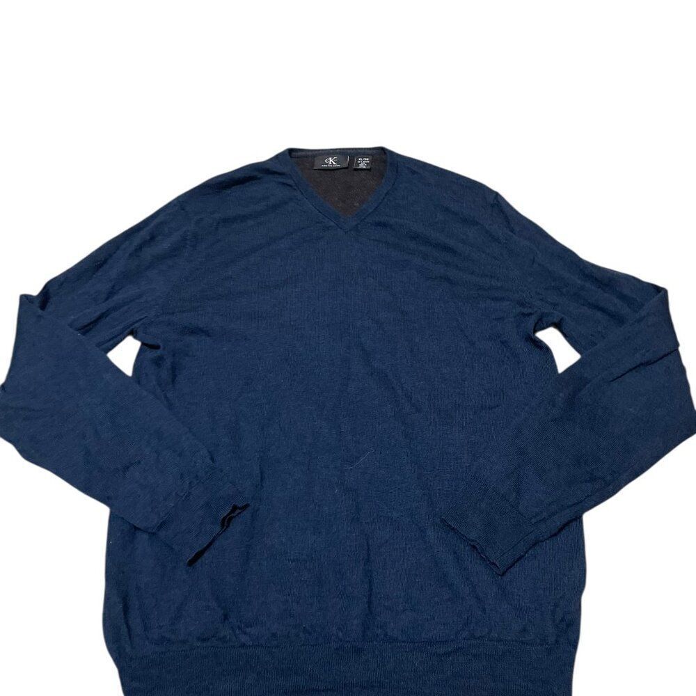 Calvin Klein Sweater Blue Extra Fine Merino Wool Blend Crewneck Men's Sz XL